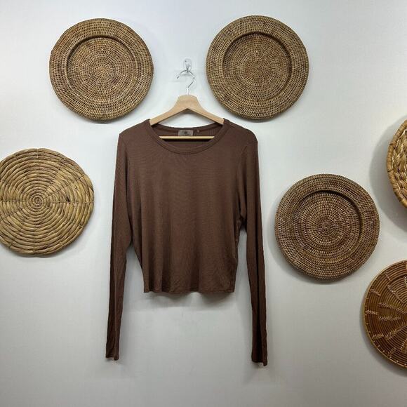 naked wardrobe Tops - Naked Wardrobe Neutral Brown Ribbed Long Sleeve Tee T-Shirt Plus Size 3X